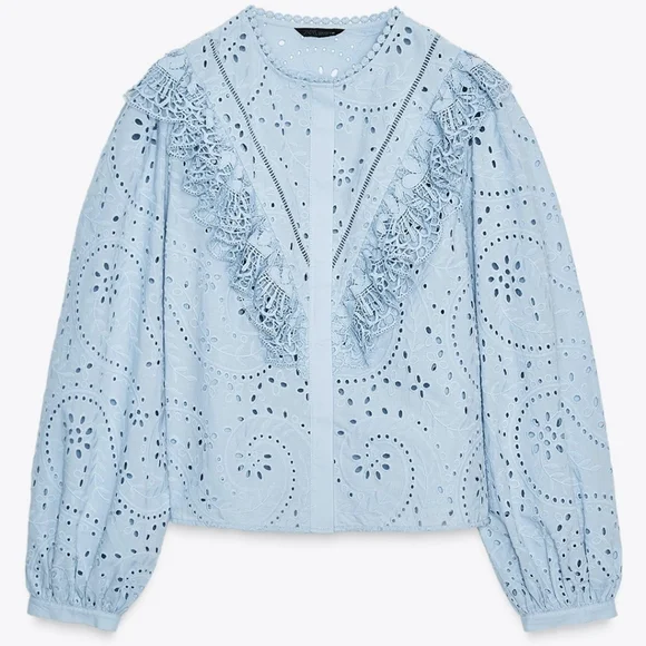 Zara PERFORATED EMBROIDERY SHIRT(S) - Picture 6 of 8